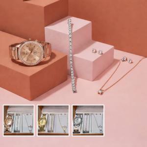 Ensemble Élégance Femme – Montre, Chaîne, Boucles d'oreilles et Bracelet